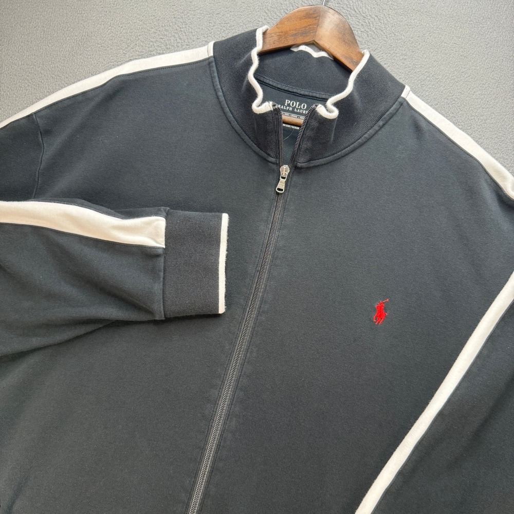 Polo Ralph Lauren Track Jacket Mens 3XLT Black/White Cotton Full Zip Athletic